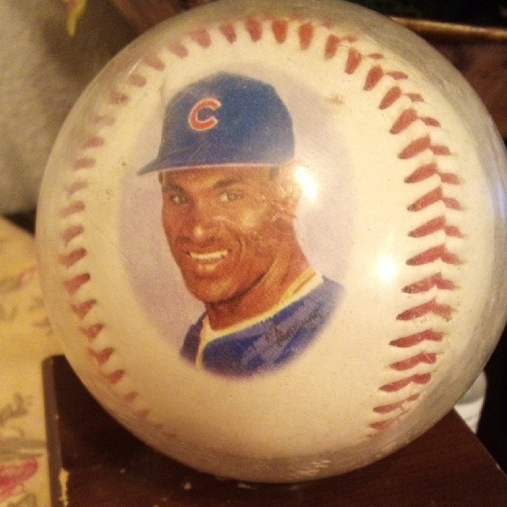 Baseball with Player Portrait and Blue Cap